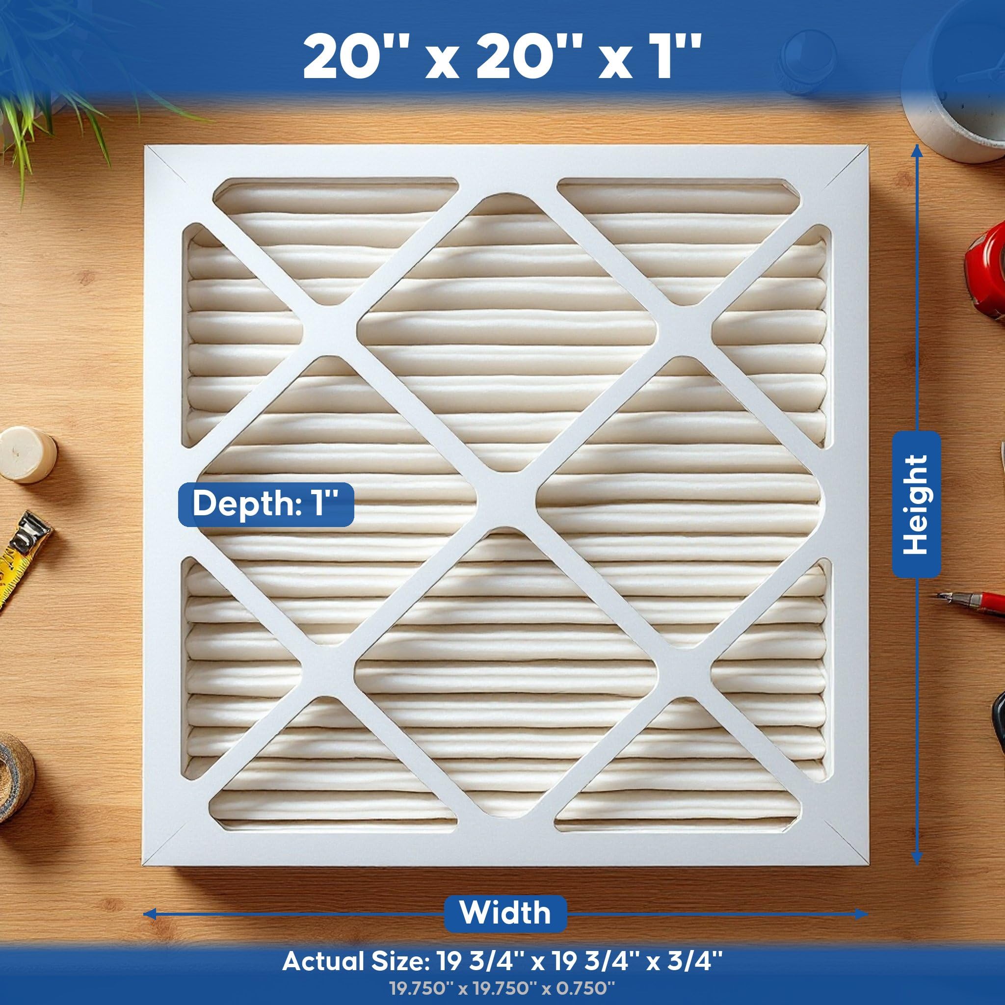 Aerostar 20x20x1 MERV 8 Pleated Air Filter, 12 Pack, AC Furnace